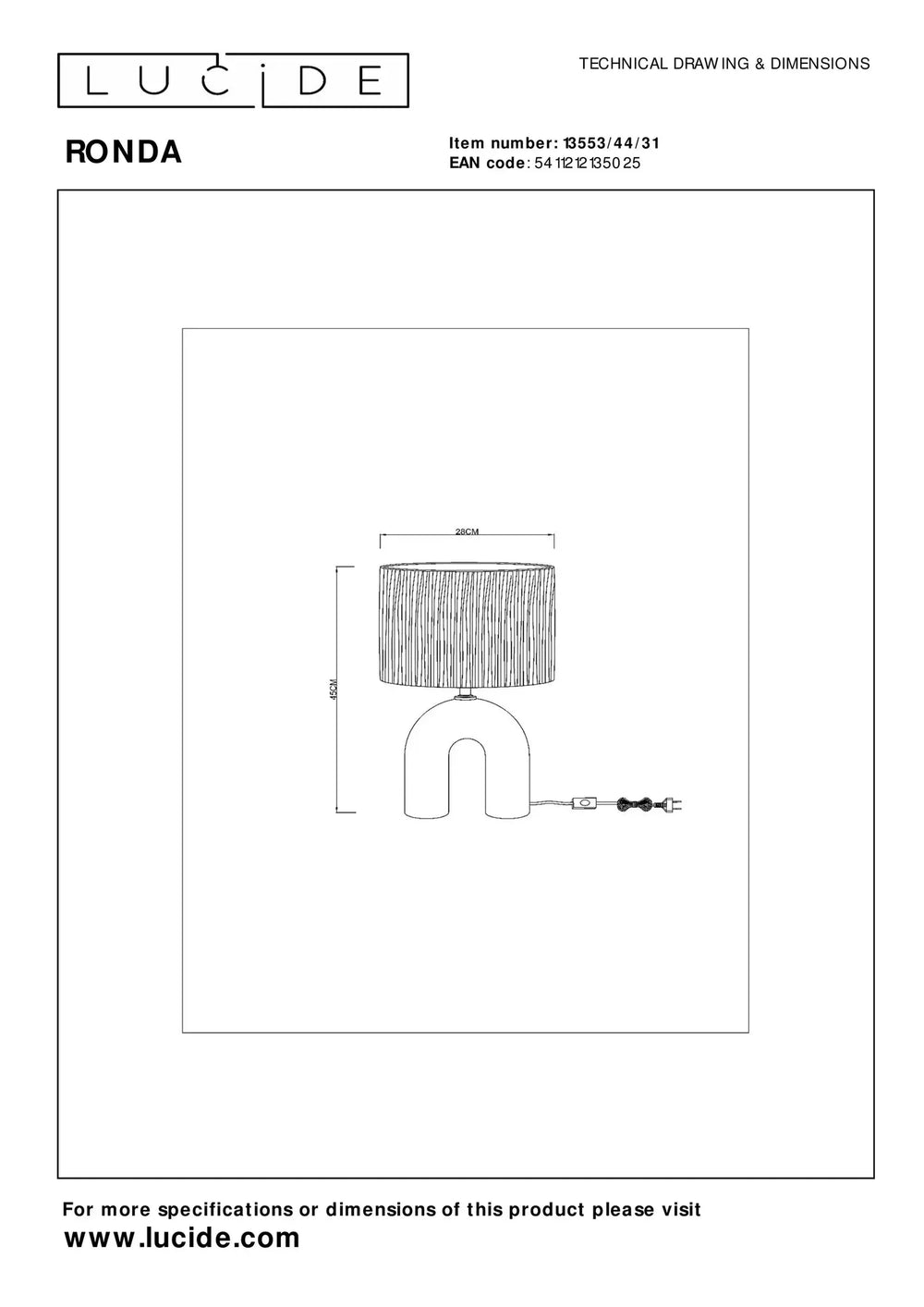 Lámpara de mesa LED Lucide Ronda con casquillo E27, pantalla de ratán, base de cerámica, 28x28x45cm Blanca para uso en interiores