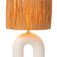 Lámpara de mesa LED Lucide Ronda con casquillo E27, pantalla de ratán, base de cerámica, 28x28x45cm Blanca para uso en interiores