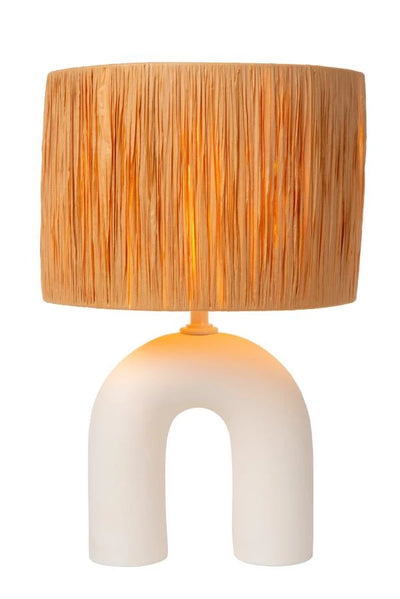 Lámpara de mesa LED Lucide Ronda con casquillo E27, pantalla de ratán, base de cerámica, 28x28x45cm Blanca para uso en interiores