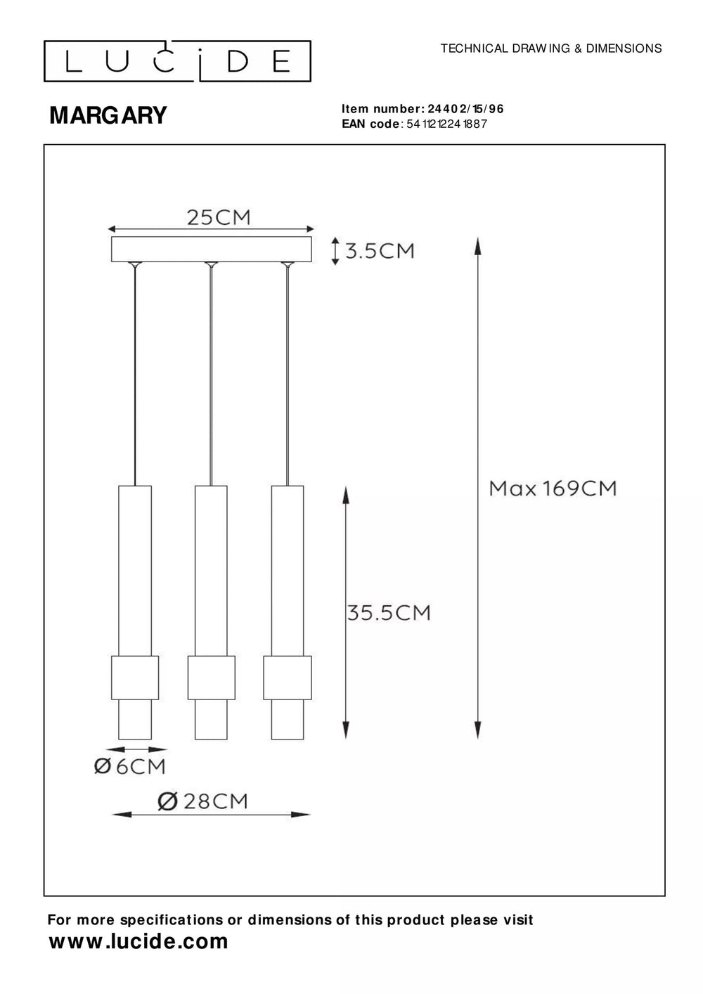 Lámpara colgante LED Lucide margary 3x4W 2700K café 28cm regulable