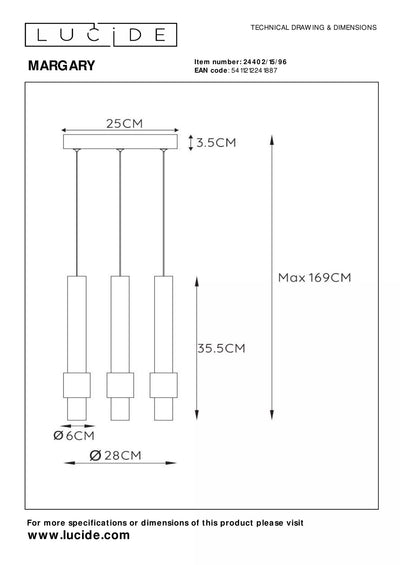 Lámpara colgante LED Lucide margary 3x4W 2700K café 28cm regulable