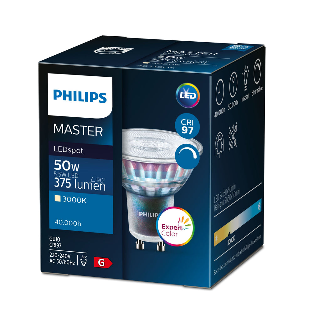 Philips MASTER LEDspot ExpertColor AR111 G53 10.8W 2700K 600 lúmenes 40° regulable blanco cálido