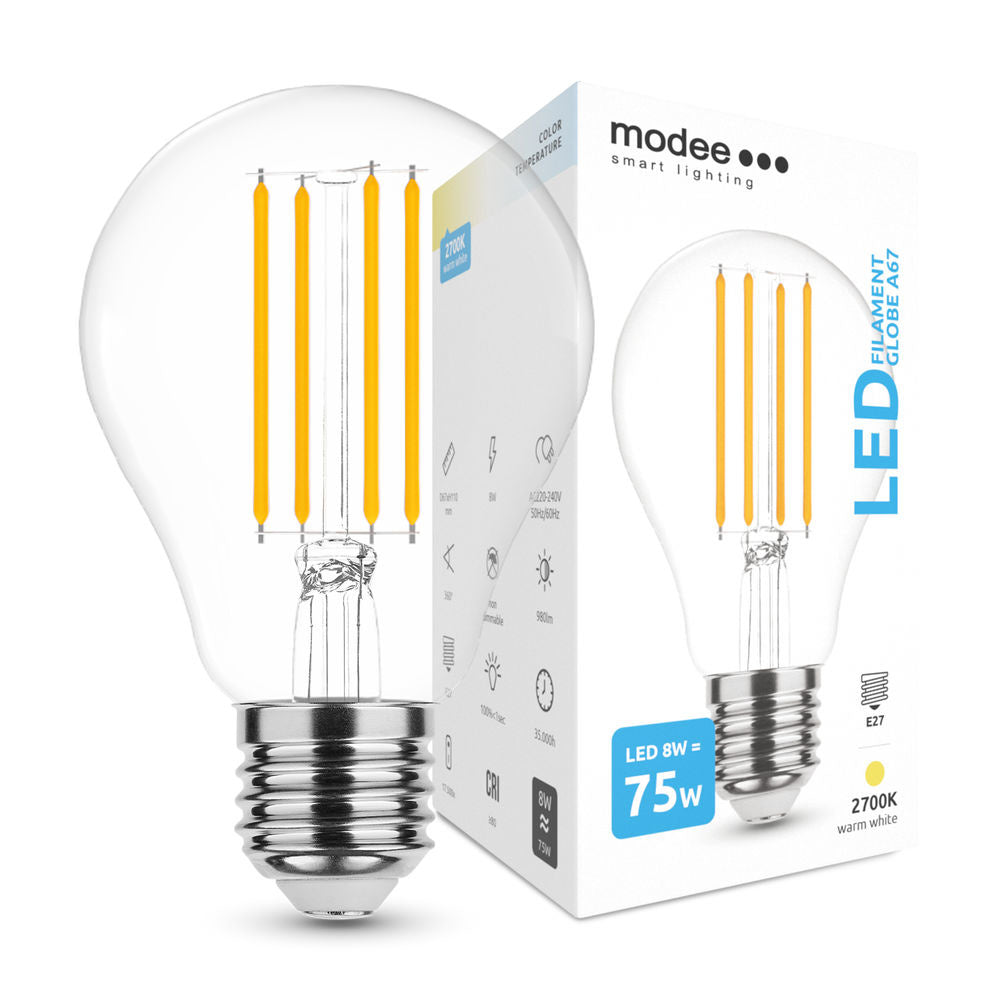 Lámpara de filamento LED Modee E27 A67 10.5W 3000K luz blanca cálida IP20 220-240V CRI 80 CE RoHS