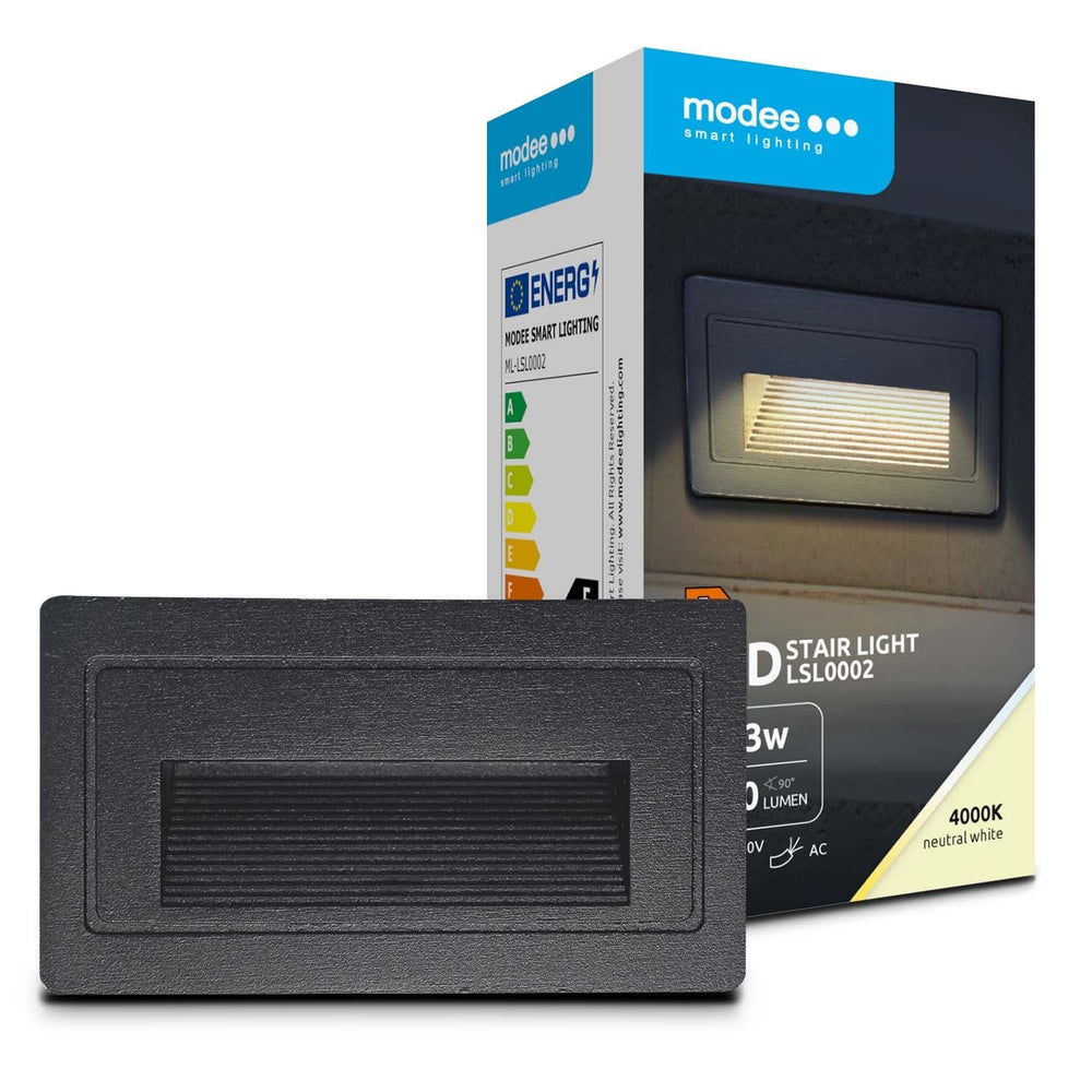 Luz LED para escalera Modee 3W 210 lúmenes 4000K IP65 empotrada 103x45x58mm