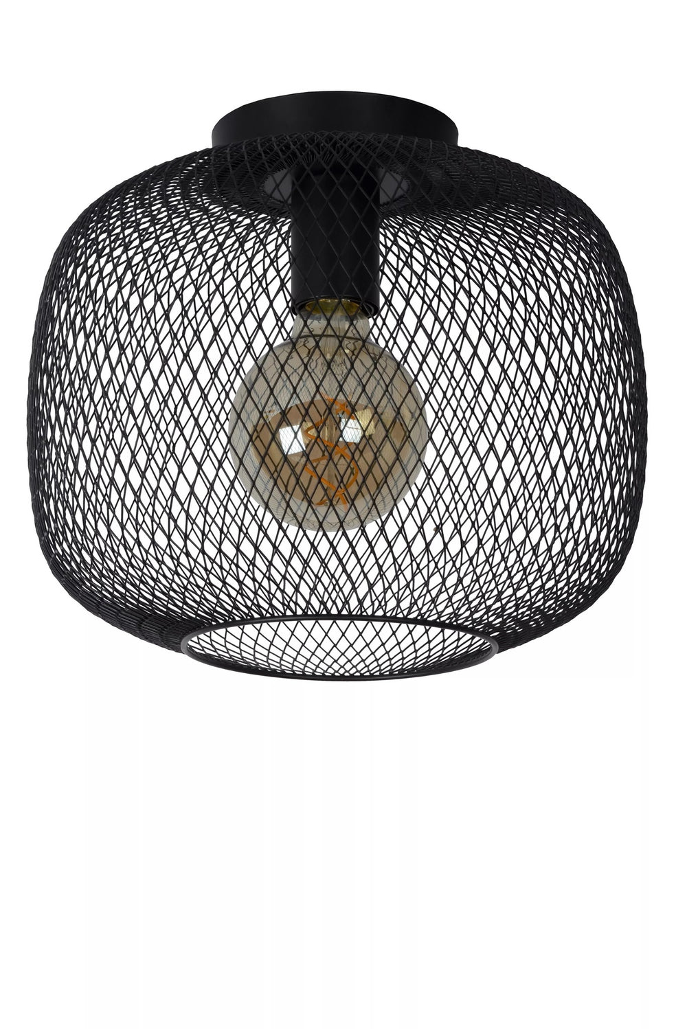 Lucide MESH lámpara de techo Ø30cm, casquillo E27, diseño de cilindro metálico, acabado negro mate, iluminación interior IP20