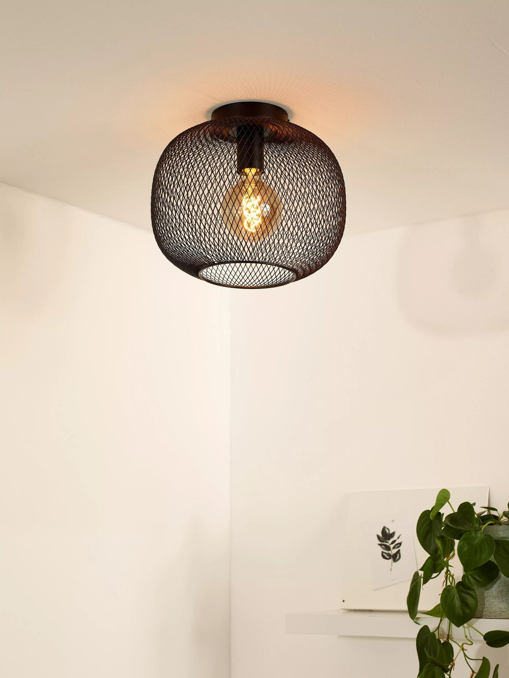 Lucide plafonniere MESH 30cm con casquillo E27 negro - Ø30cm lámpara de techo moderna con aluminio duradero, IP20, certificado CE