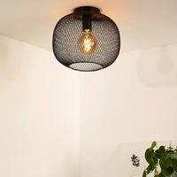 Lucide MESH lámpara de techo Ø30cm, casquillo E27, diseño de cilindro metálico, acabado negro mate, iluminación interior IP20