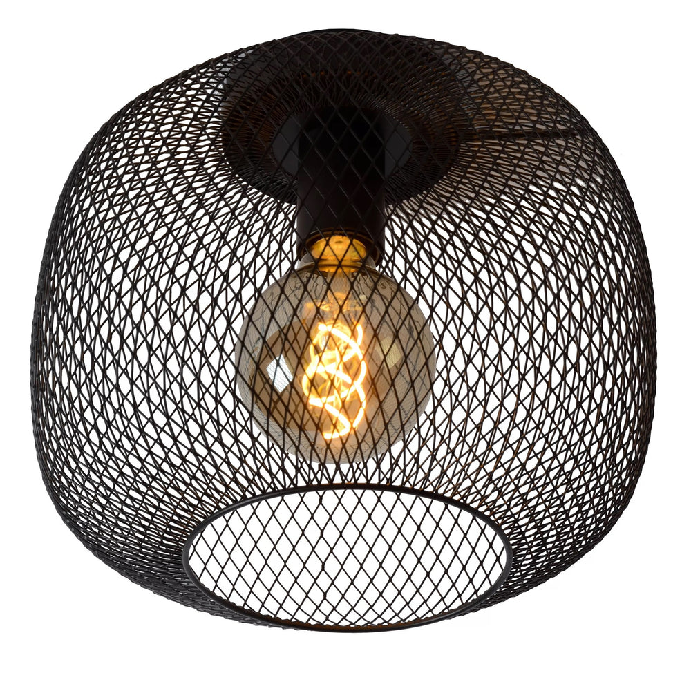 Lucide MESH lámpara de techo Ø30cm, casquillo E27, diseño de cilindro metálico, acabado negro mate, iluminación interior IP20