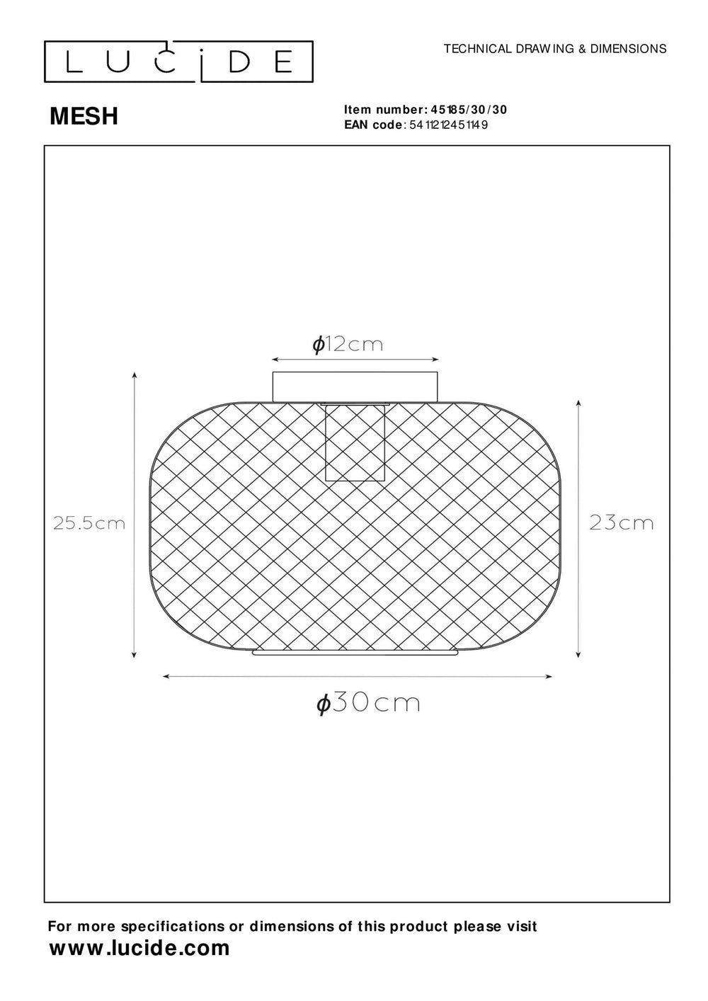 Lucide plafonniere MESH 30cm con casquillo E27 negro - Ø30cm lámpara de techo moderna con aluminio duradero, IP20, certificado CE