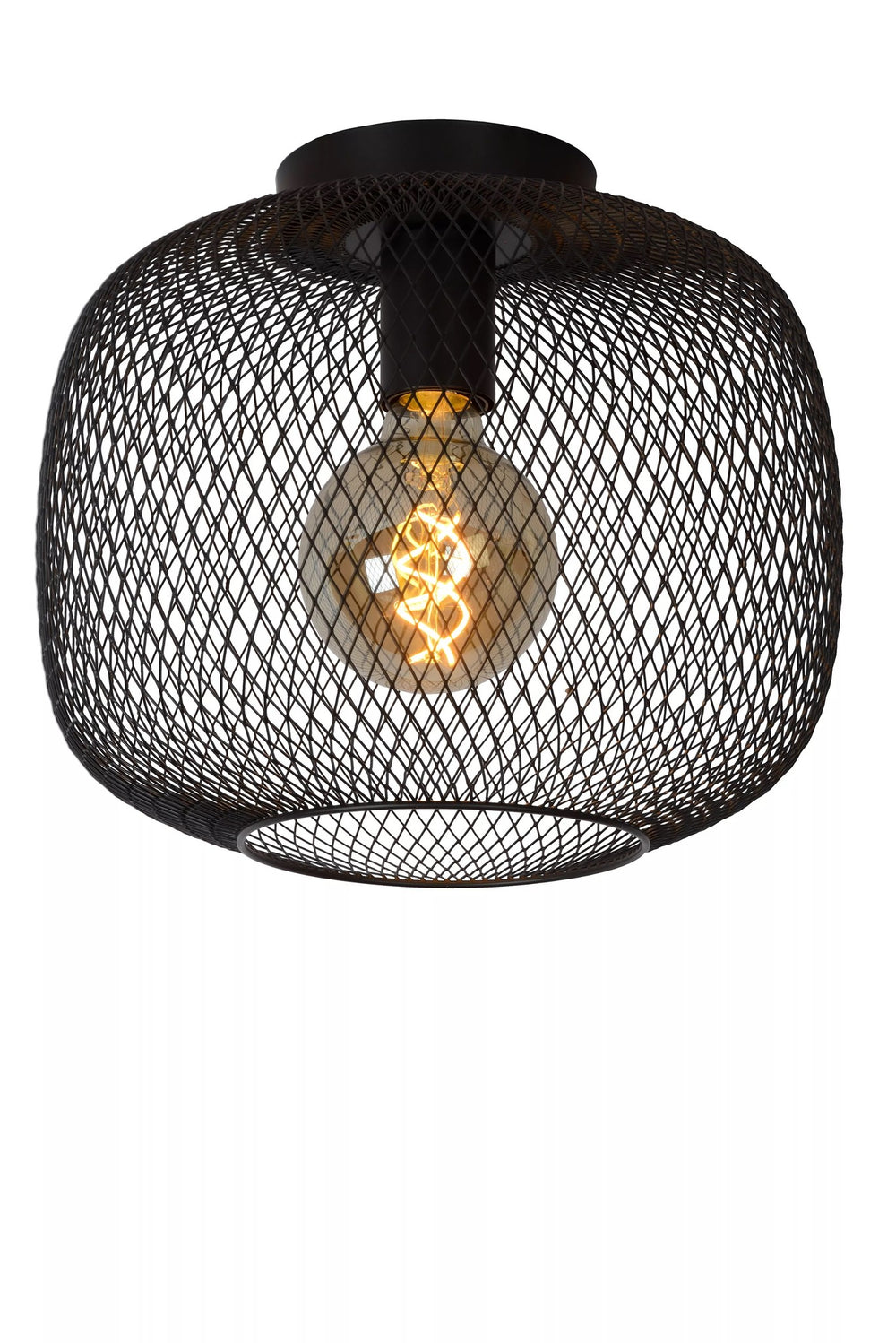 Lucide MESH lámpara de techo Ø30cm, casquillo E27, diseño de cilindro metálico, acabado negro mate, iluminación interior IP20