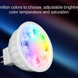 Miboxer Foco LED MR16 4W RGB+CCT, RF 2.4 GHz, lámpara regulable de sustitución para tu sistema de iluminación inteligente