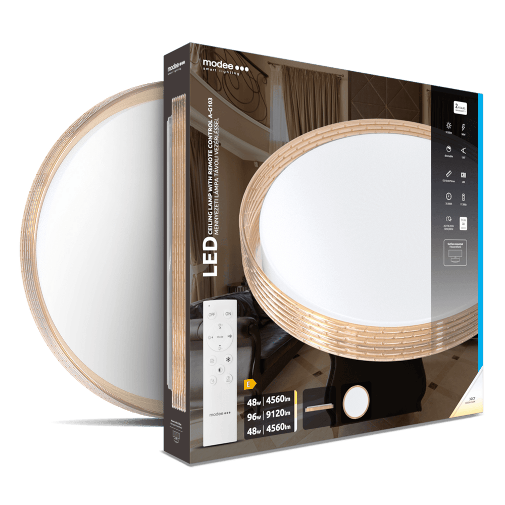 Lámpara de techo LED Modee 2x48W 3CCT 2700K-6500K 9120 lúmenes IP20 Ø510x75mm Marrón con control remoto