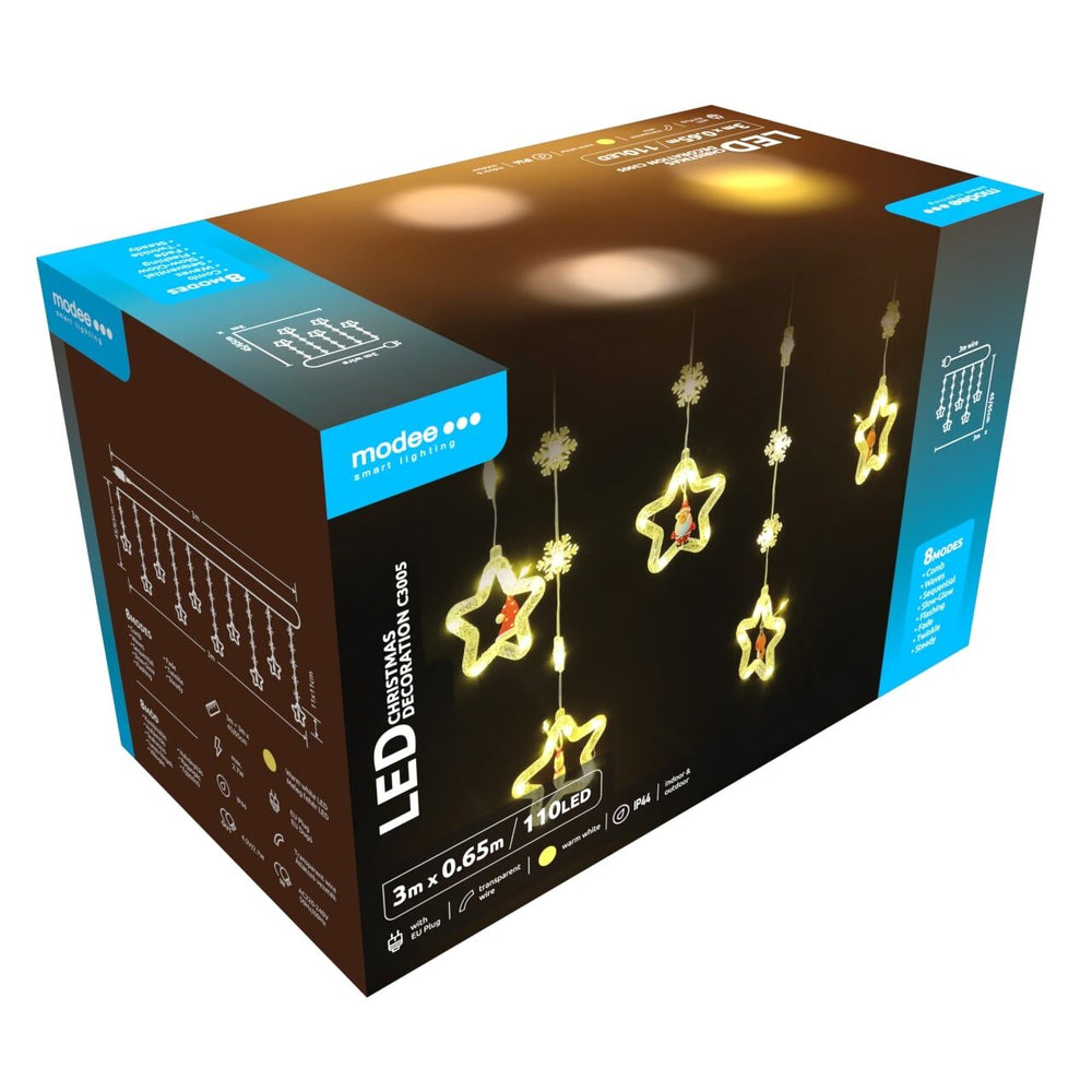 Modee decoración navideña LED 110LED 3m blanco cálido con adaptador IP44 luces de cadena interior exterior