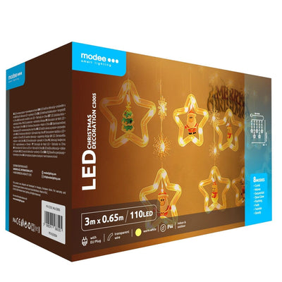 Modee decoración navideña LED 110LED 3m blanco cálido con adaptador IP44 luces de cadena interior exterior
