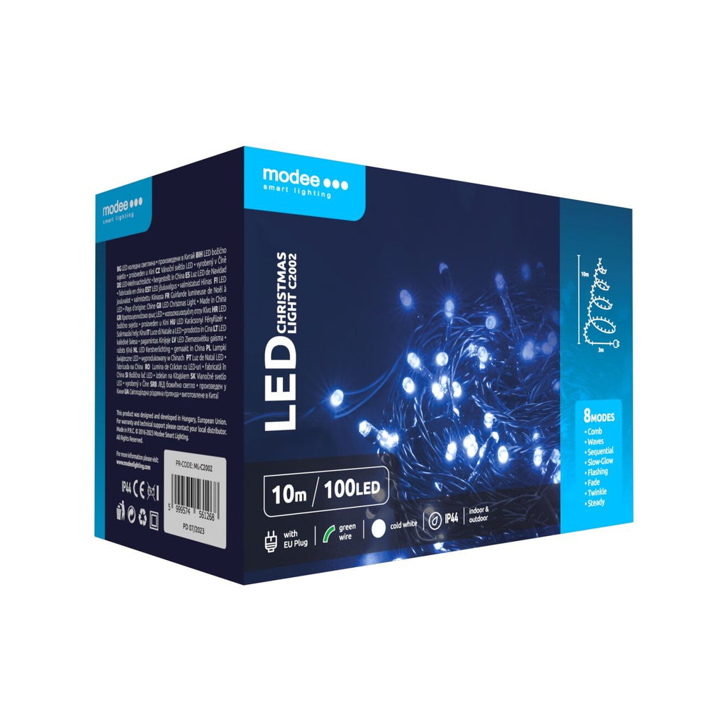 Modee Guirnalda de Luces LED de Navidad 100LED 10m Blanco Frío 10000K IP44 con Adaptador Enchufe UE