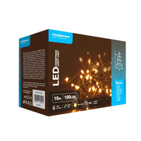 Modee Guirnalda de Luces LED de Navidad 100LED 10m Blanco Cálido 2550K IP44 Cable Verde con Adaptador