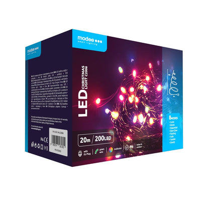 Modee Guirnalda de luces LED de Navidad 200 LEDs multicolor 20m con enchufe adaptador IP44 cable verde 8 modos