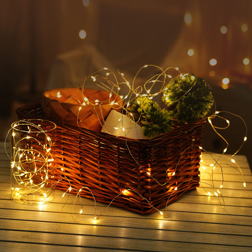 Modee Guirnalda de Luces LED de Navidad Cable de Cobre 100LED 10m Cálido 3000K a Pilas IP20 Interior