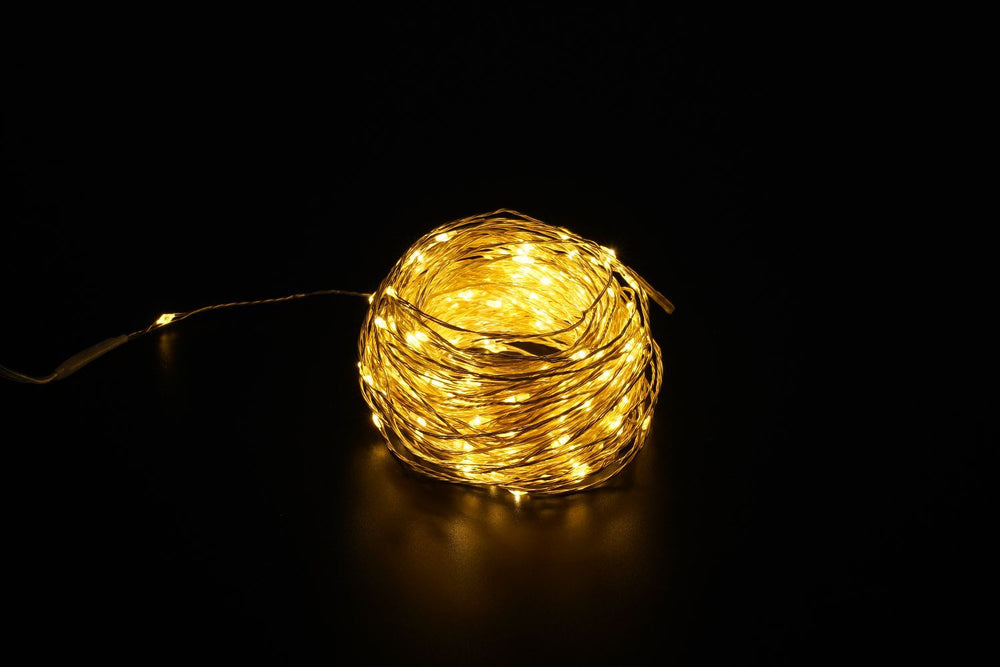 Modee Guirnalda de Luces LED de Navidad Cable de Cobre 100LED 10m Cálido 3000K a Pilas IP20 Interior