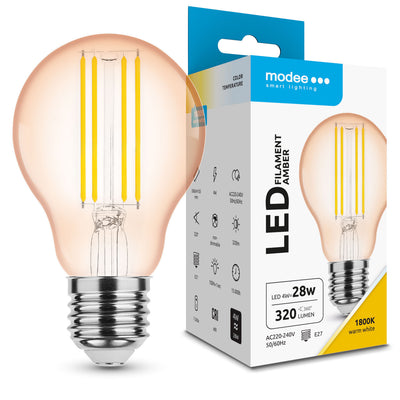 Modee LED Filamento Ámbar Globo A60 4W E27 1800K 360 lúmenes 320° Bombilla de Vidrio IP20