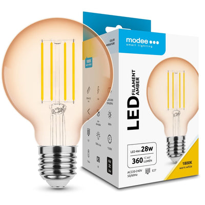 Modee LED Filamento Ámbar Globo G80 4W E27 1800K 360 lúmenes 320° Bombilla de Vidrio No Regulable