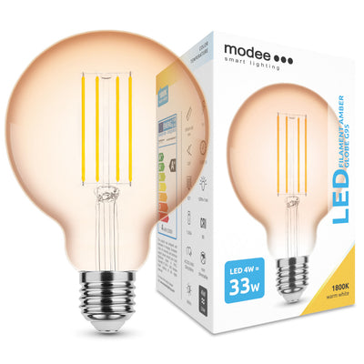 Modee LED Filament Amber Globe G95 4W E27 1800K 360 lumens 320° glass bulb non-dimmable