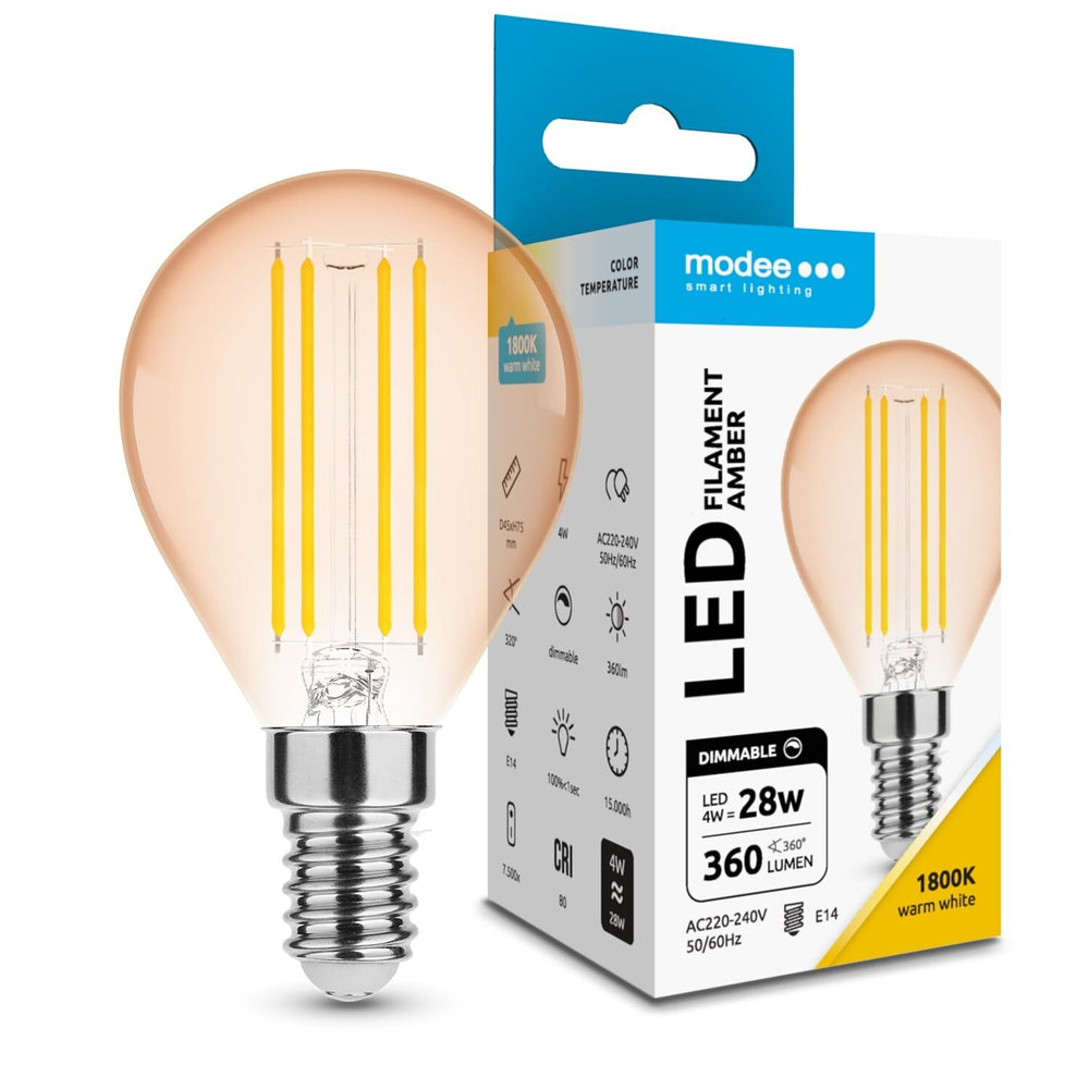 Bombilla regulable Modee LED Filamento Ámbar Globo Mini G45 4W E14 1800K 300 lúmenes 320°