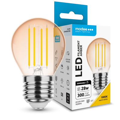 Modee LED Filamento Ámbar Globo Mini G45 4W E27 1800K 300 lúmenes 320° regulable IP20