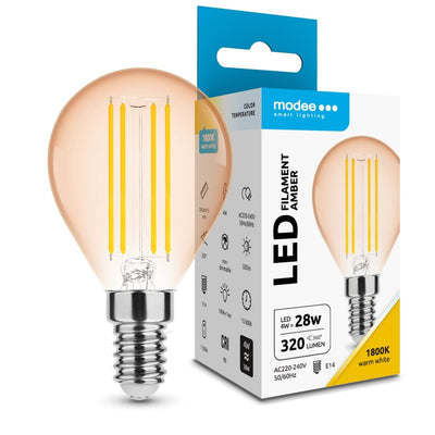 Modee LED Filamento Ámbar Mini Globo G45 E14 4W 1800K 360 lúmenes Haz de 320° 220-240V No Regulable