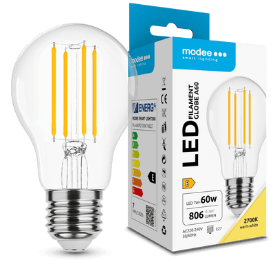 Bombilla de filamento LED Modee A60 7W E27 2700K 806 lúmenes 360° Vidrio No Regulable