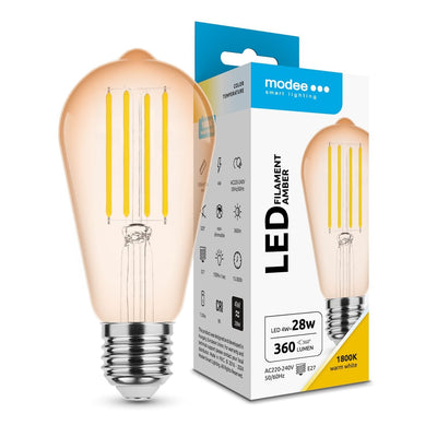 Modee LED Filament Bulb Amber ST58 4W E27 1800K 360 lumens 320° Glass 220-240V Non-Dimmable