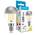 Bombilla de filamento LED Modee G45 Silver Top 4W E14 2700K 400 lúmenes 320° vidrio blanco cálido cromo