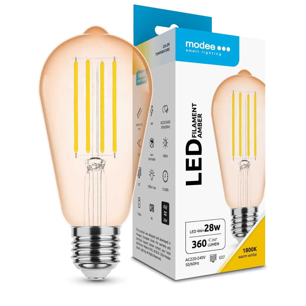 Bombilla LED de filamento Modee ST64 Ámbar 4W E27 1800K 360 lúmenes 320° no regulable de vidrio