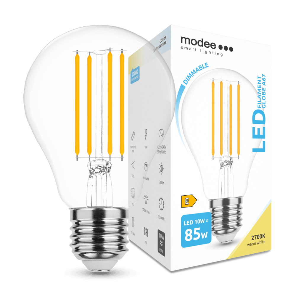 Modee LED Filamento Globo A67 10W E27 2700K 1350 lúmenes regulable bombilla de vidrio 360° IP20