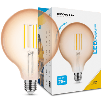 Modee LED Filamento Globo G125 4W E27 Ámbar 1800K 300 lúmenes 320° Regulable IP20