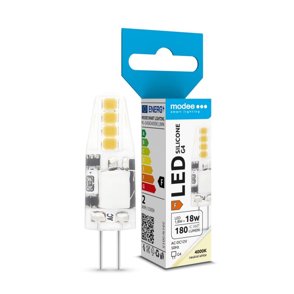Bombilla LED G4 de silicona Modee 1.8W 12V AC/DC 4000K 180 lúmenes no regulable luz puntual IP20