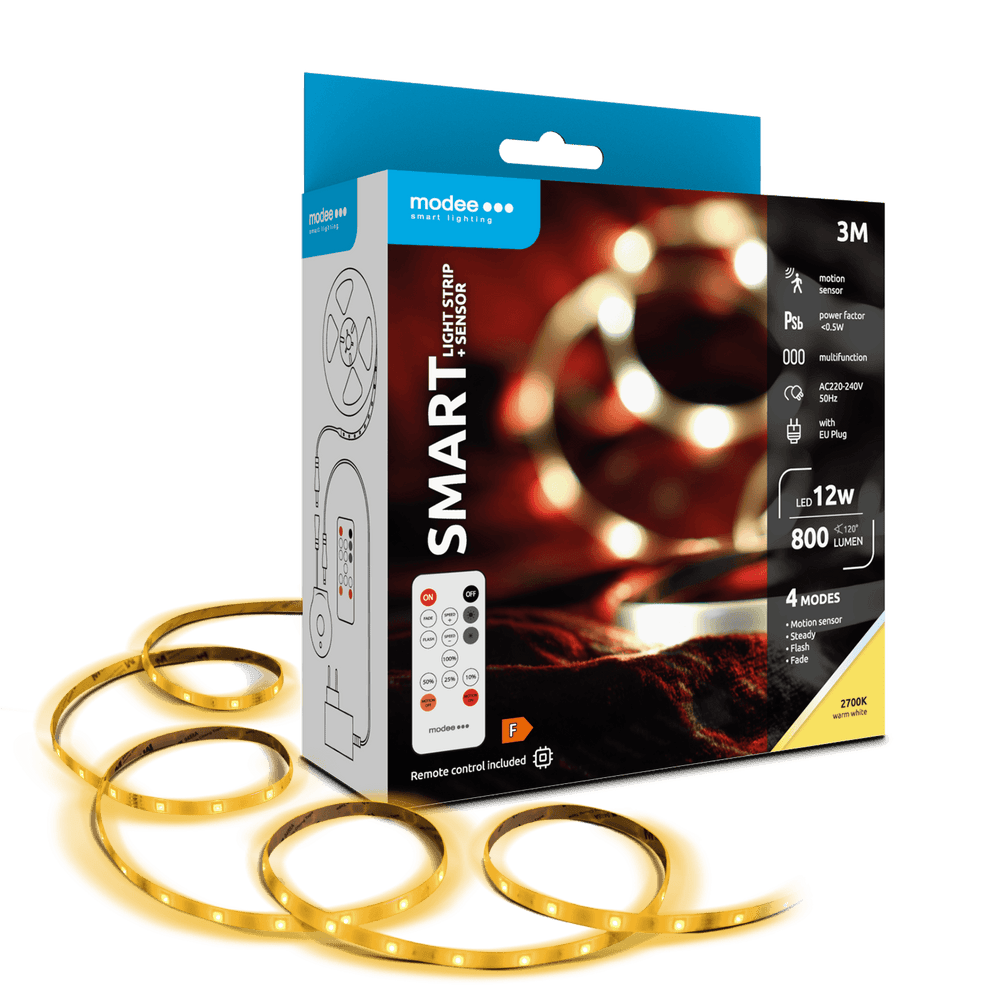 Modee Tira LED Inteligente 12W IP20 2700K 800 lúmenes 3M con control remoto y sensor de movimiento