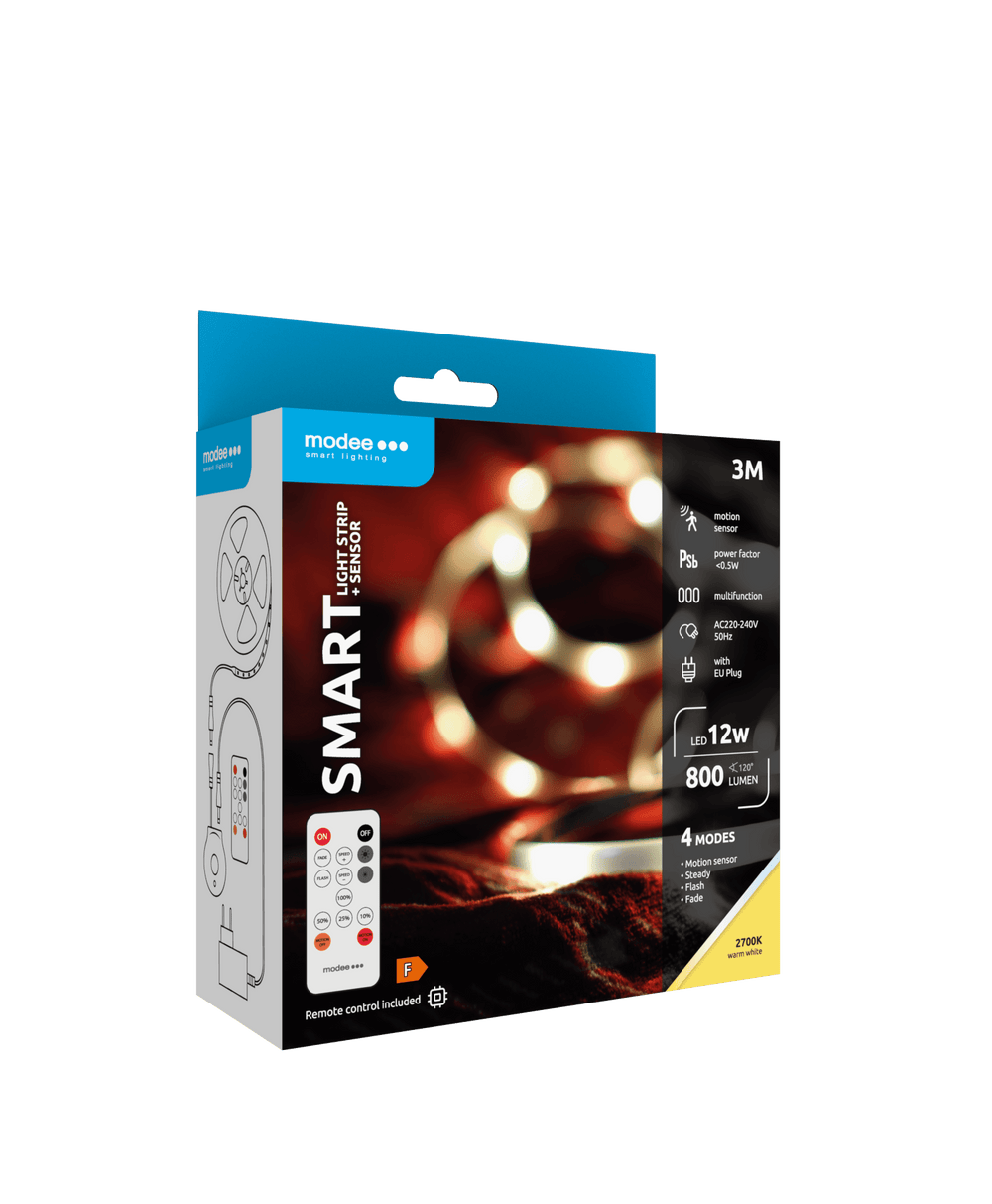 Modee Tira LED Inteligente 12W IP20 2700K 800 lúmenes 3M con control remoto y sensor de movimiento
