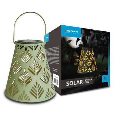 Linterna Solar LED Modee LT006, Redonda de Metal, Luz Cálida 2800-3200K, IP44 Exterior, Batería Recargable