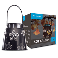 Modee LED Solar Lantern LT008, 2800-3200K Warm White, IP44 Outdoor Metal Round Black, Rechargeable Battery