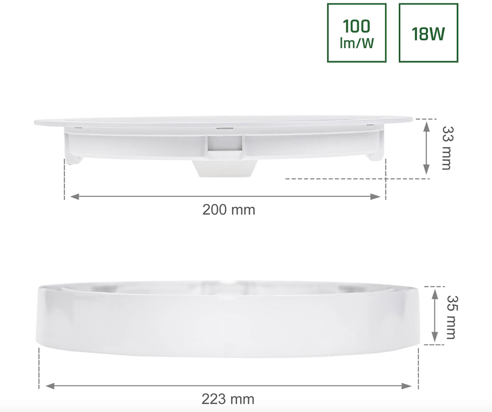 Plafón LED redondo Spectrum 18W reemplaza 105W, 3000K, 2200 lúmenes, IP20, CRI &gt;80, ángulo de haz 110°