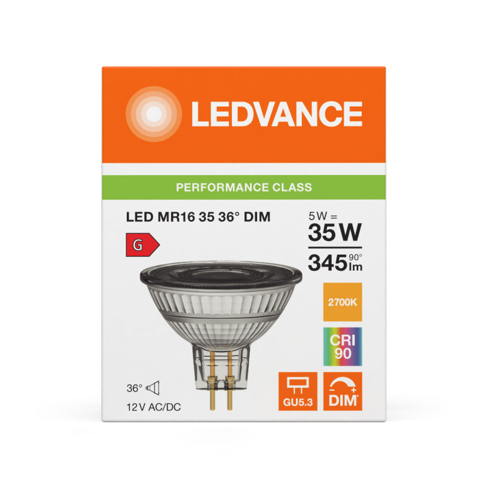 Reflector LED Spot Performance GU5.3 MR16 5W 345 lúmenes 2700K regulable 36D reemplaza 35W