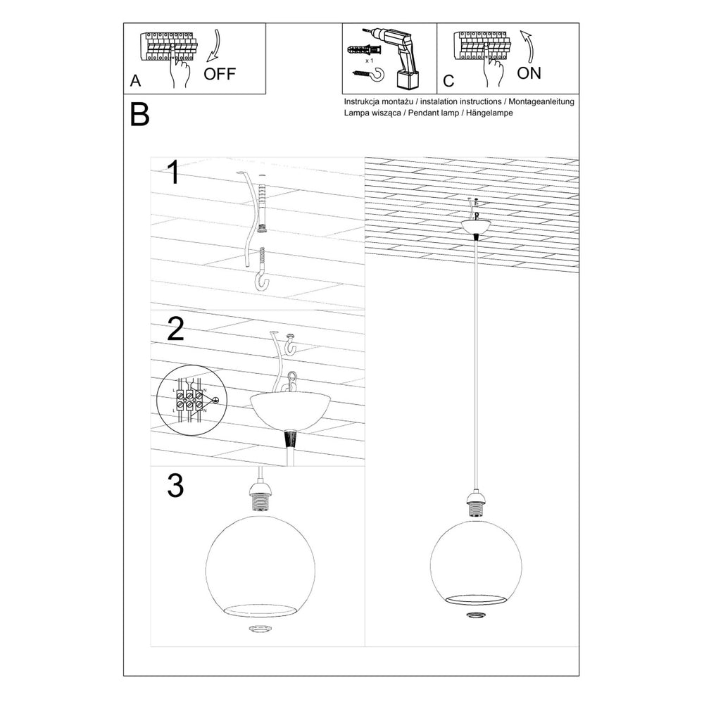 Lámpara colgante LED BALL de Sollux Lighting, IP20, 220-240V, máx 50W, acabado Latón Dorado Mate