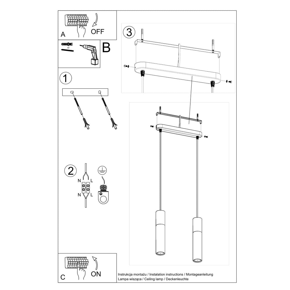 Lámpara colgante LED Sollux Lighting Borgio 2 de hormigón blanco 2 GU10 40W
