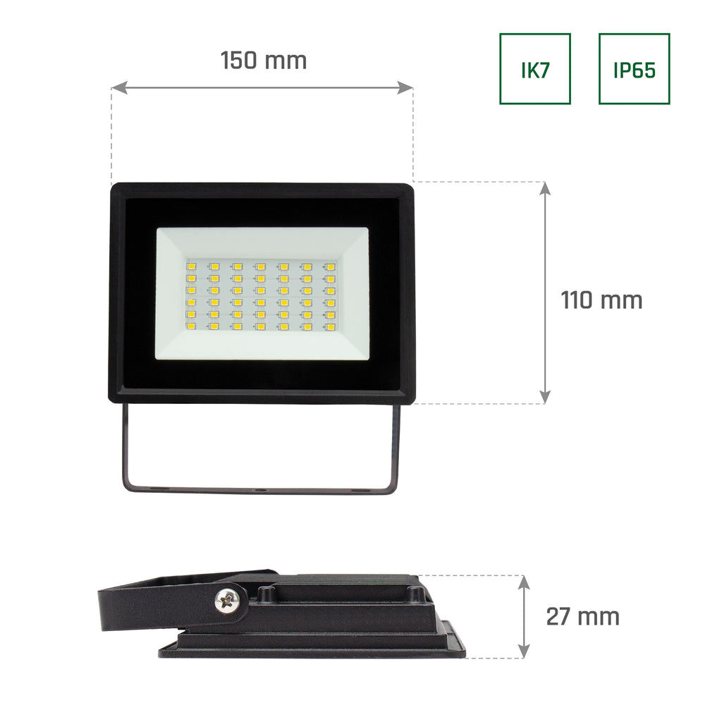 Spectrum NOCTIS LUX 3 LED Floodlight 30W 4000K 2800 lumens 230V IP65 IK07 Black Outdoor Lighting