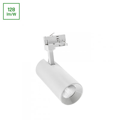 Andromeda COB LED 25W blanco cálido 3000K para riel de 3 fases, ángulo de haz ajustable de 36-60 grados, 3200 lúmenes