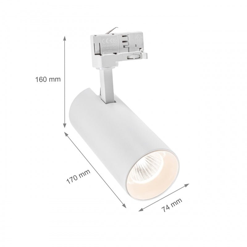 Spectrum Andromeda COB LED 25W 3000K warm white, 3-phase track, adjustable 36-60 degree beam, 320 lumens, IP20