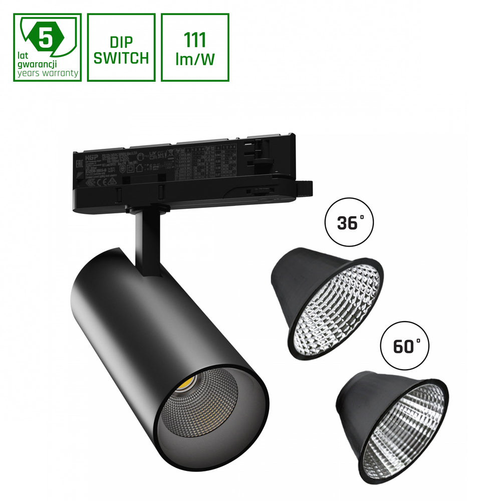 Foco empotrado LED Spectrum Andromeda negro, 3000 lúmenes, 3000K, IP20, CRI &gt;90, ángulo de radiación de 36°/60°, 15-27W ajustable
