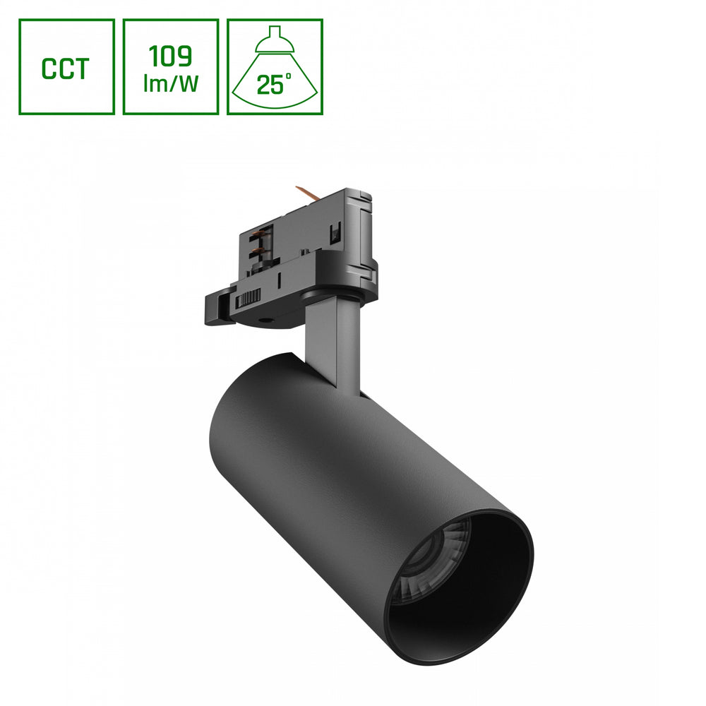 Andromeda prime foco de carril 16W negro 6000K 1750 lúmenes 25° 230V Spectrum IP20 CCT CRI80
