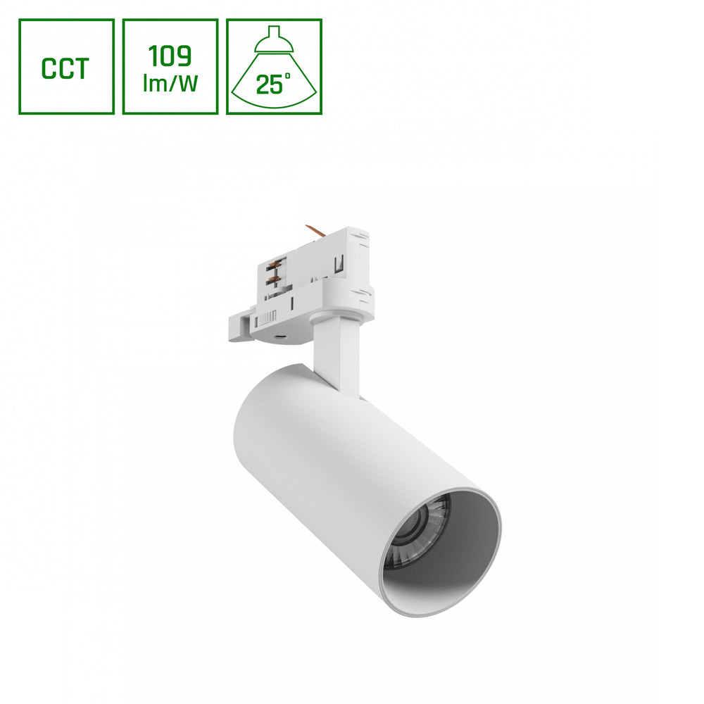 Andromeda prime 3F luz de raíl blanca, 16W, 230V, IP20, 6000K, 25 grados, 1200 lúmenes, juego de montaje de 1 fase